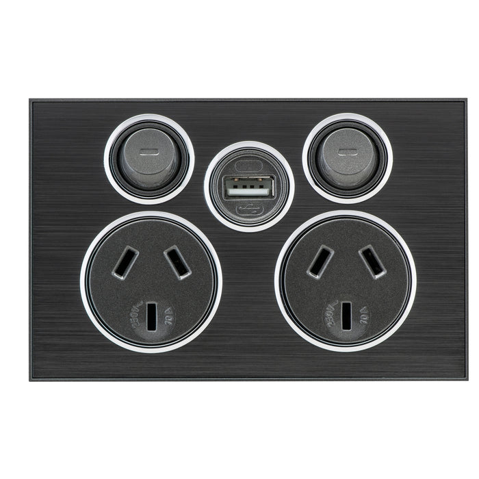 Clipsal Saturn Series Double Power Point 10a 250v With USB Charger, Horizon Black