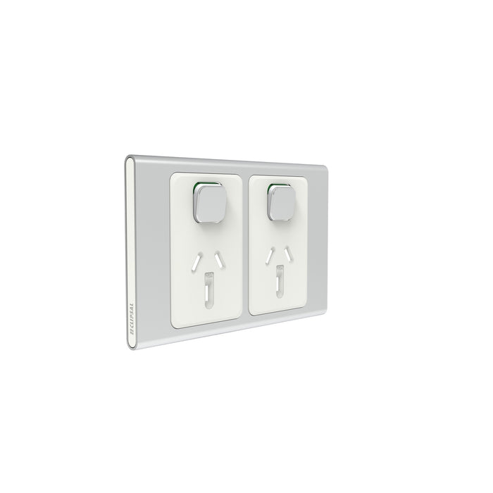 Clipsal Iconic Double Power Point Outlet 10a - Skin Only, Silver