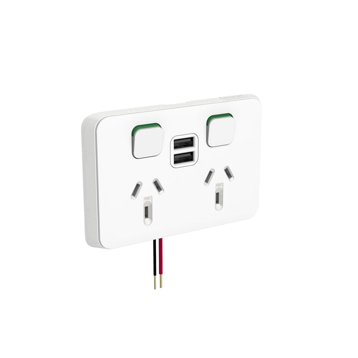 Clipsal Iconic Double Power Point Outlet With Dual USB, Vivid White
