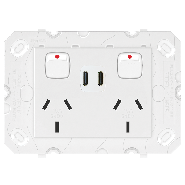 HPM Legrand Arteor - Double Power Point Outlet With USB Charger Type C+C