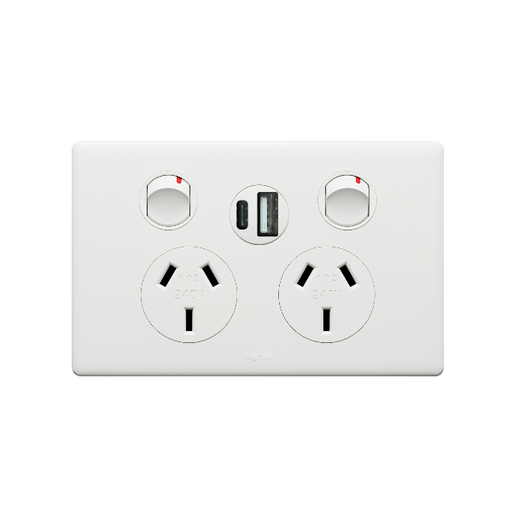 Legrand Excel Life 10A Double Powerpoint with Integrated USB Type A+C Chargers