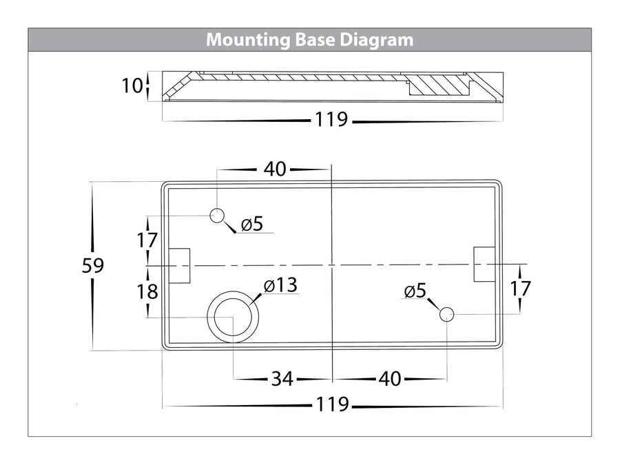 Luxe TRI Colour LED Up & Down Wall Light Mounting Base Diagram