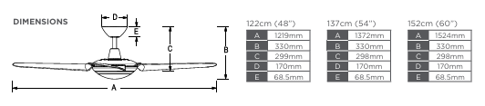 Hunter Pacific Icon DC Ceiling Fan dimensions