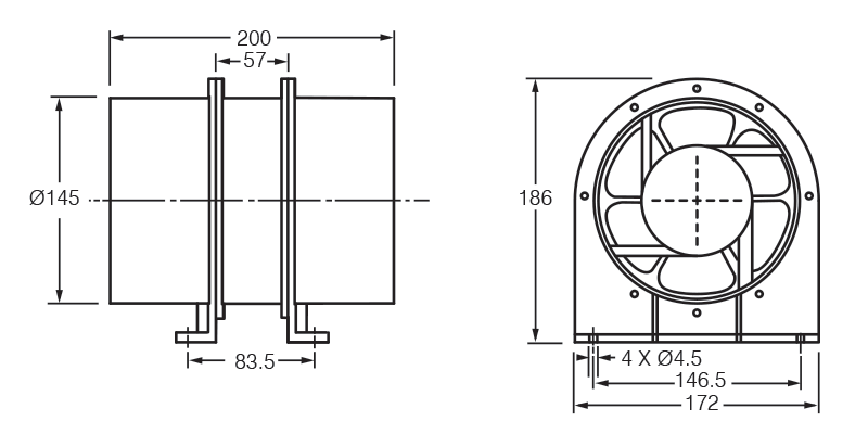 Fantech MiniTube Fan Compact In-Line Exhaust Fan dimensions