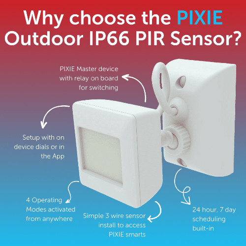 PIXIE Smart Passive Infrared Motion (PIR) Sensor Outdoor Wall Mount