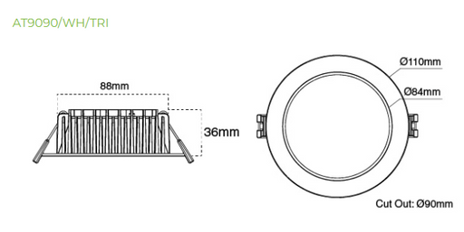 Atom AT9090 Recessed downlight dimensions