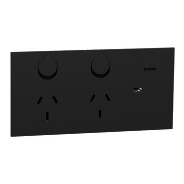 Solis Double Powerpoint Zen Black | Clipsal Solis Switched Socket ...
