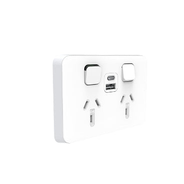 Clipsal Iconic Double Powerpoint Outlet With Dual A + C USB Charger