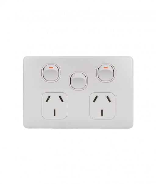 Flat Cat Slimline Double Power Point With Extra Switch