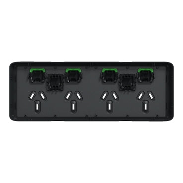 Clipsal Iconic Quad Power Point 10a With 2 Extra Switches - Skin Only, Black