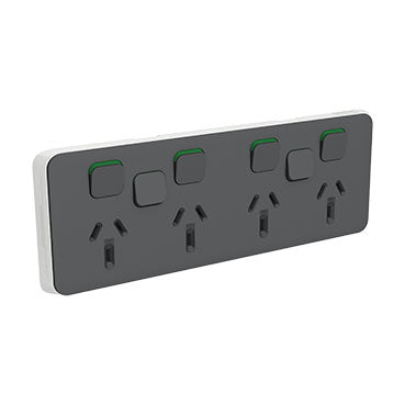 Clipsal Iconic Quad Power Point 10a With 2 Extra Switches - Skin Only, Anthracite