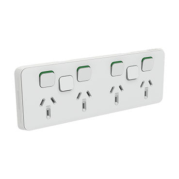 Clipsal Iconic Quad Power Point 10a With 2 Extra Switches - Skin Only, Cool Grey