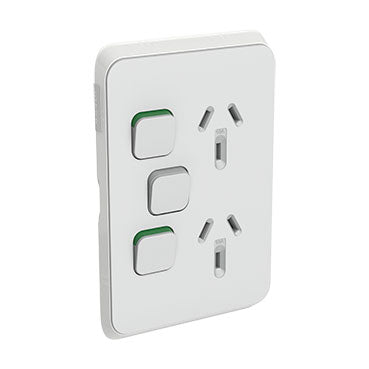 Clipsal Iconic Double Powerpoint With Extra Switch Cover Plate