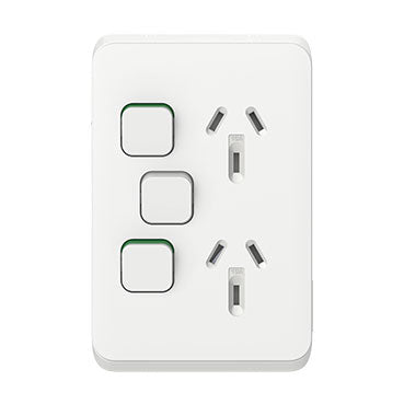 Clipsal Iconic Double Powerpoint Outlet With Extra Switch Vertical
