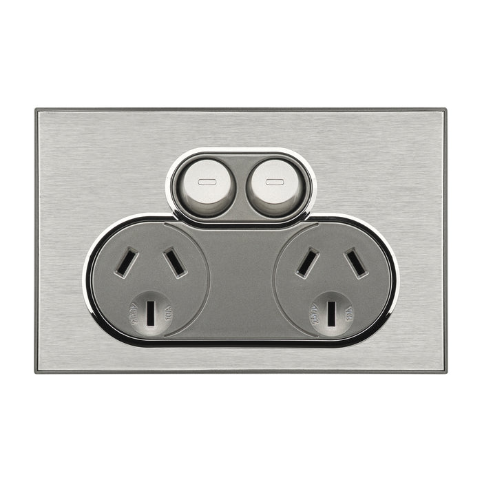 Clipsal Saturn Double Power Point Outlet - Cover Only, Horizon Silver