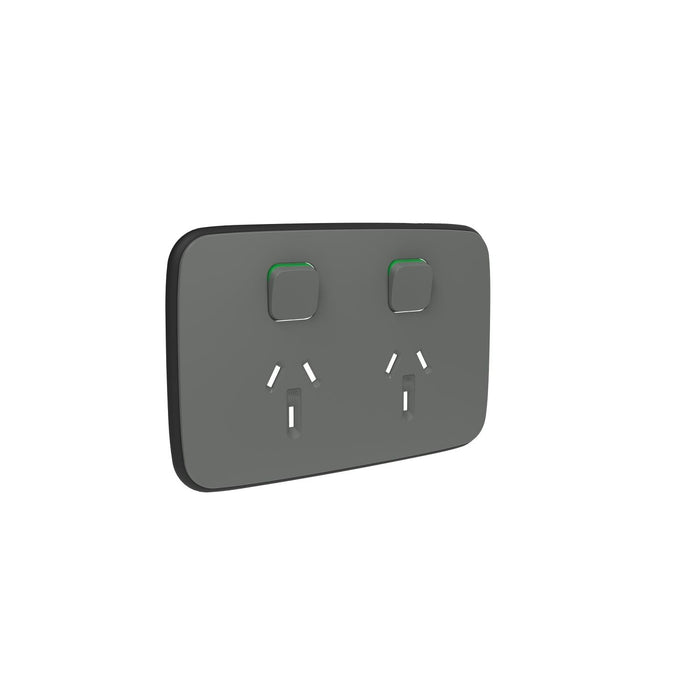Clipsal Iconic Essence Double Power Point Outlet - Cover Only, Arctic Grey