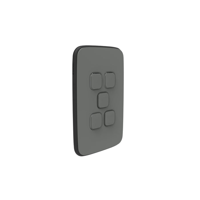 Clipsal Iconic Essence 5 Gang Switch Plate - Skin Only, Ash Grey