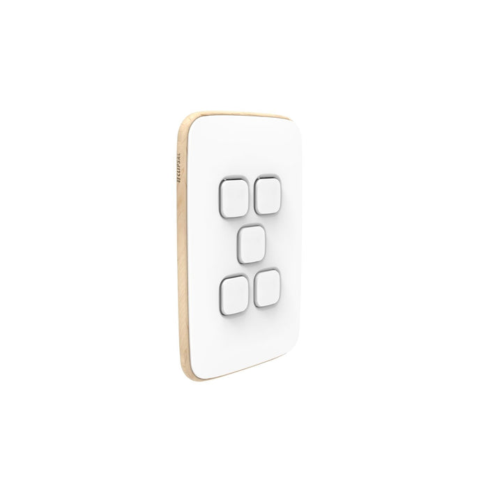 Clipsal Iconic Essence 5 Gang Switch Plate - Skin Only, Arctic White