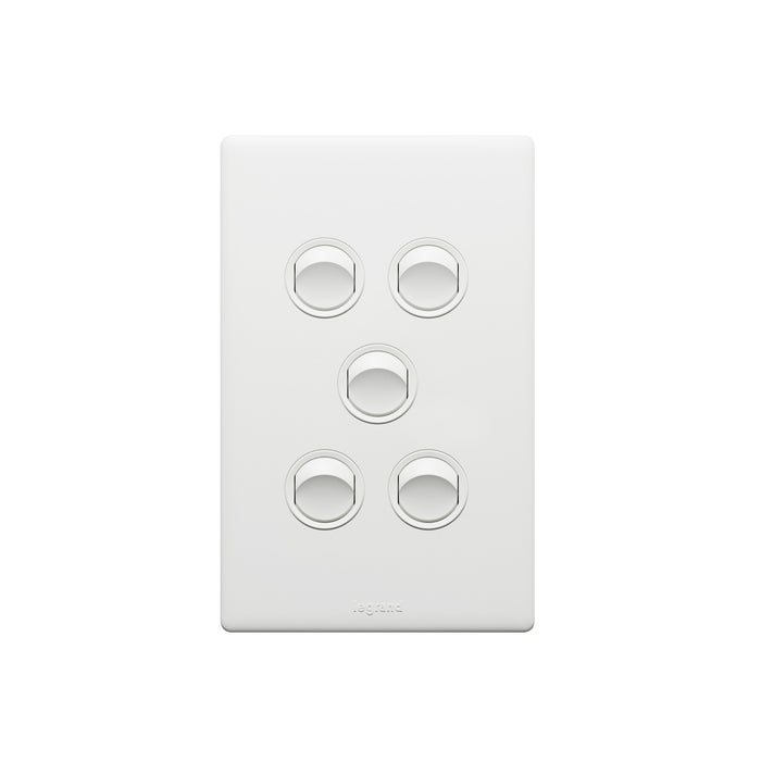 Legrand Excel Life Dedicated Plate 5 Gang Switch, Available in 5 Colours