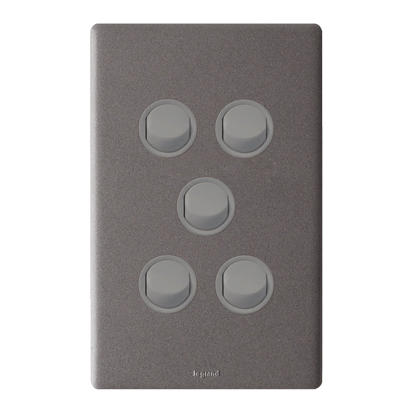 Legrand Excel Life Dedicated Plate 5 Gang Switch, Available in 5 Colours