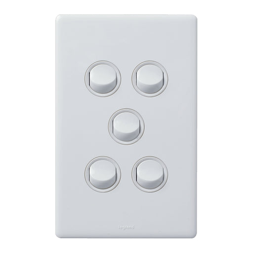 Legrand Excel Life Dedicated Plate 5 Gang Switch, Available in 5 Colours