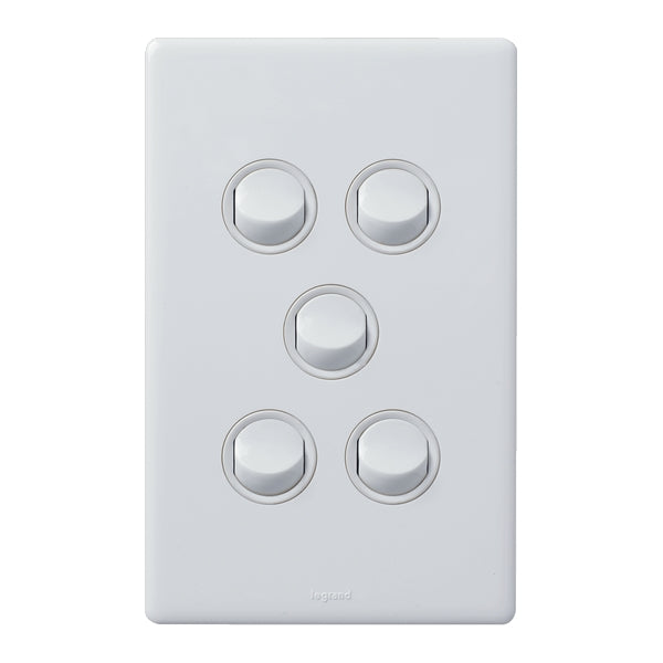 Legrand Excel Life Dedicated Plate 5 Gang Switch, Available in 5 Colours