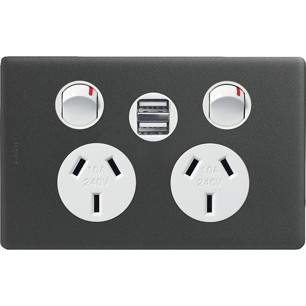 Legrand Excel Life Double Power Point Outlet With Integrated USB Charger, Available in 5 Colours