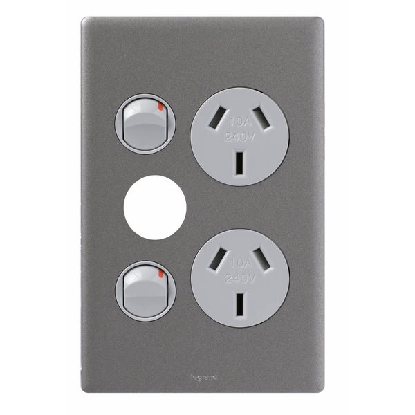 Legrand Excel Life Vertical Double Power Point Outlet With Extra Function Hole, Available in 5 Colours