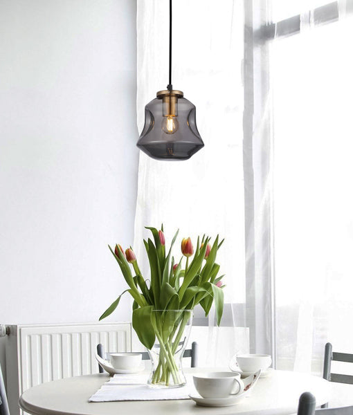 FOSSETTE | Interior Dimpled Smoke Glass Angled Bell Pendant