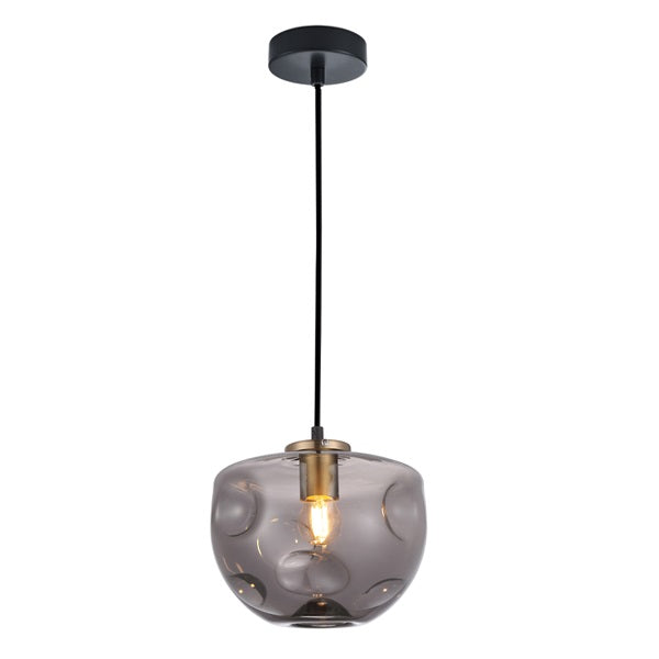FOSSETTE | Interior Dimpled Smoke Glass Flat Top Dome Pendant