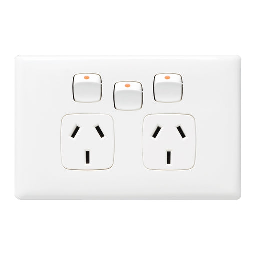 HPM Linea Double Power Point Outlet 10a With Extra Switch