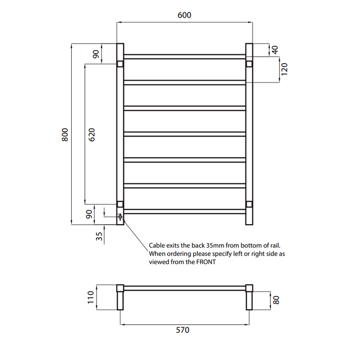 7 Bar Square Ladder Heated Towel Rail (STR01)