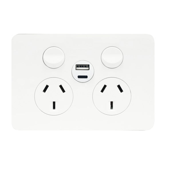Hager Silhouette Double Power Point Outlet 10a With USB A & C Chargers