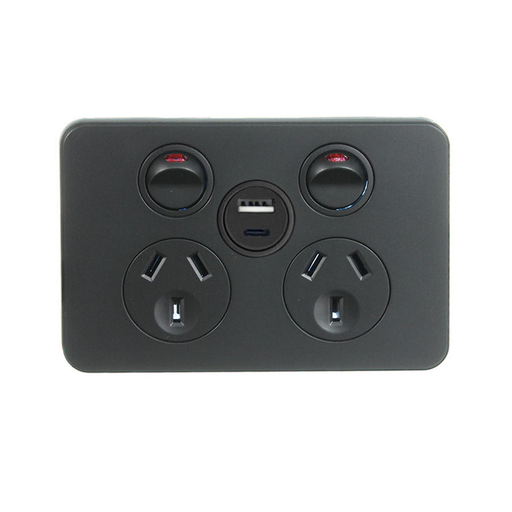 Hager Silhouette Double Power Point Outlet 10a With USB A & C Chargers