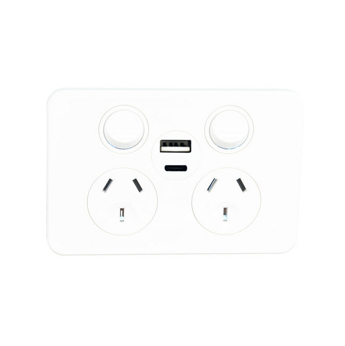 Hager Silhouette Double Power Point Outlet 10a With USB A & C Chargers