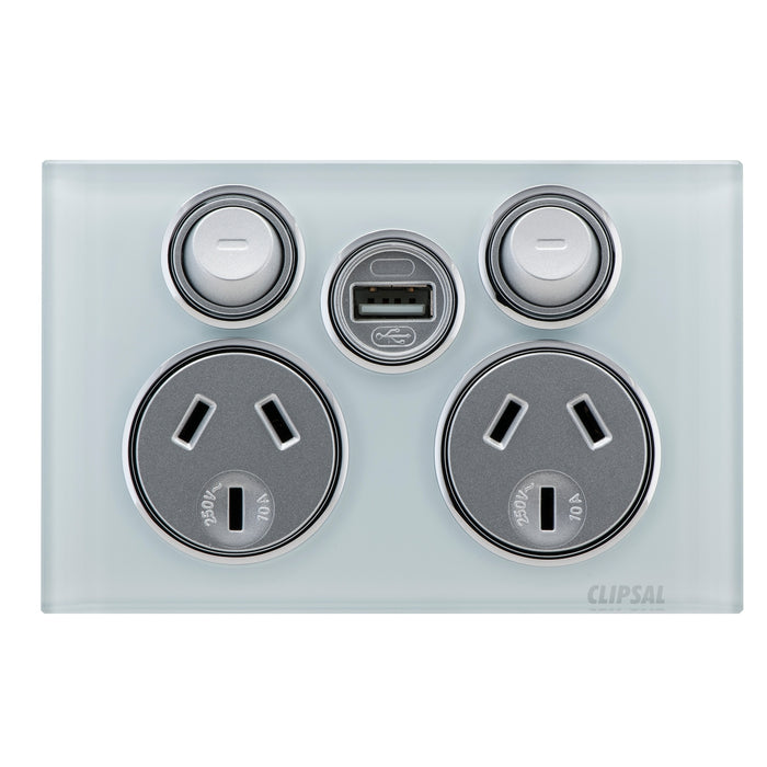 Clipsal Saturn Series Double Power Point 10a 250v With USB Charger, Ocean Mist