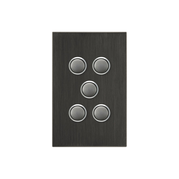 Clipsal Saturn Series Switch 5 Gang Push Button LED, Horizon Black