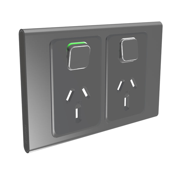 Clipsal Iconic Double Power Point Outlet 10a - Skin Only, Silver Shadow