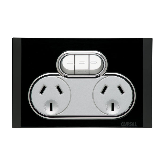 Clipsal Saturn Series Double Power Point Extra Switch, Espresso Black