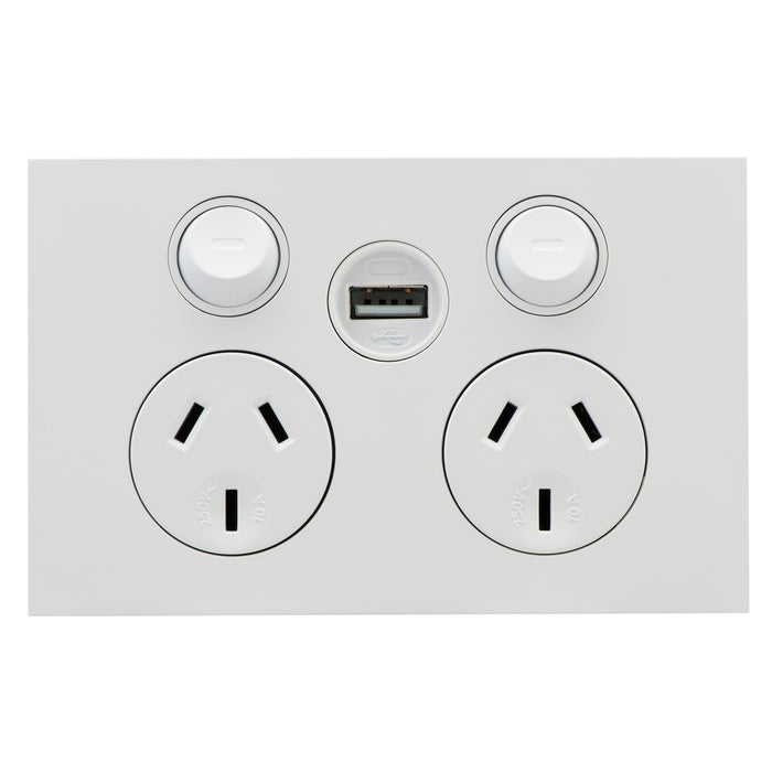 Clipsal Saturn Zen Double Power Point 10a 250v With USB Charger, Matt White