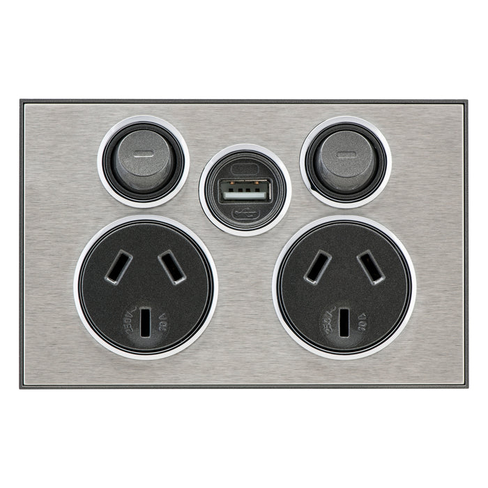 Clipsal Saturn Series Double Power Point 10a 250v With USB Charger, Horizon Silver
