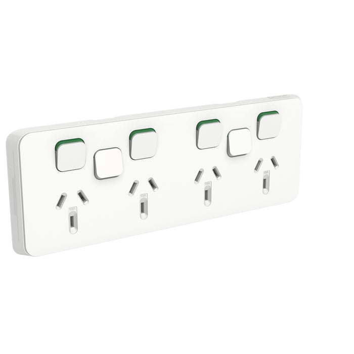 Clipsal Iconic Quad Power Point 10a With 2 Extra Switches - Skin Only, Vivid White