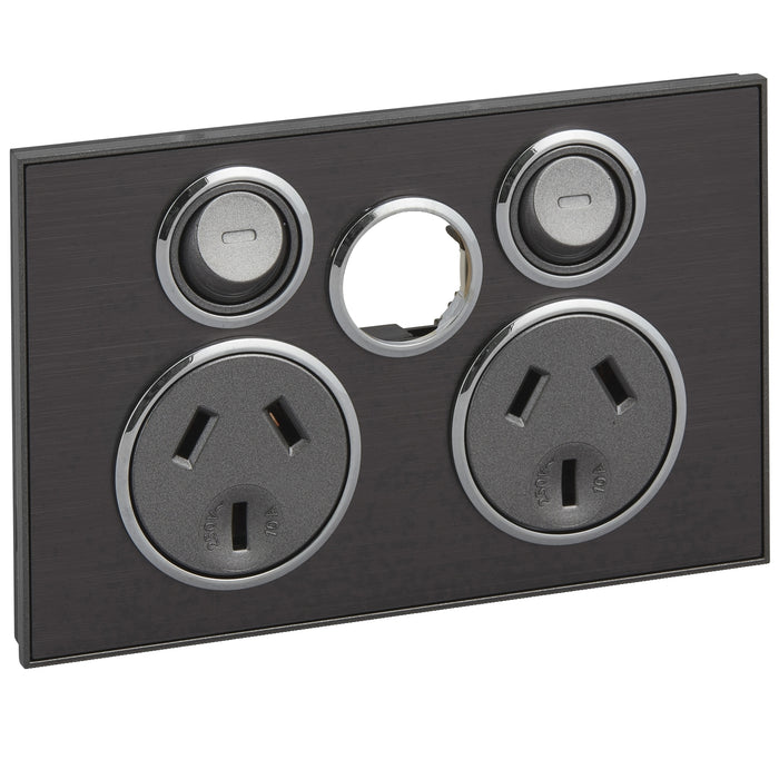Clipsal Saturn Series Double Power Point Outlet 10a Less Extra Switch, Horizon Black