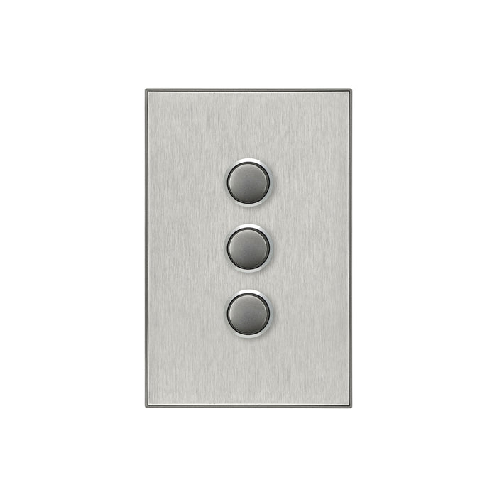 Clipsal Saturn Series 3 Gang Push Button LED, Horizon Silver
