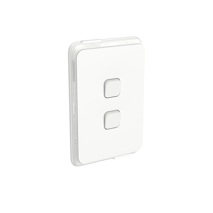 Clipsal Iconic 2 Gang Switch 10a Vertical IP44, Vivid White