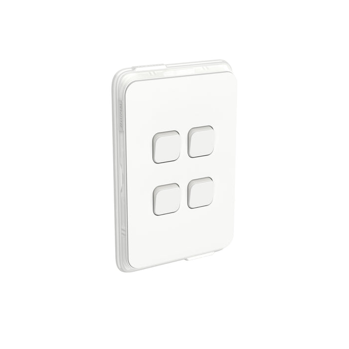 Clipsal Iconic 4 Gang Switch 10a Vertical IP44, Vivid White