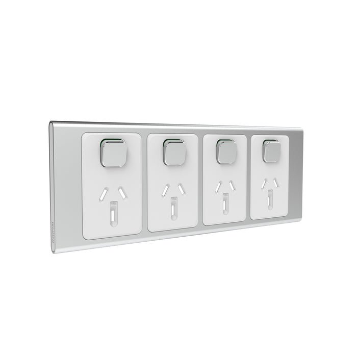 Clipsal Iconic Quad Power Point Outlet 10a - Skin Only, Silver