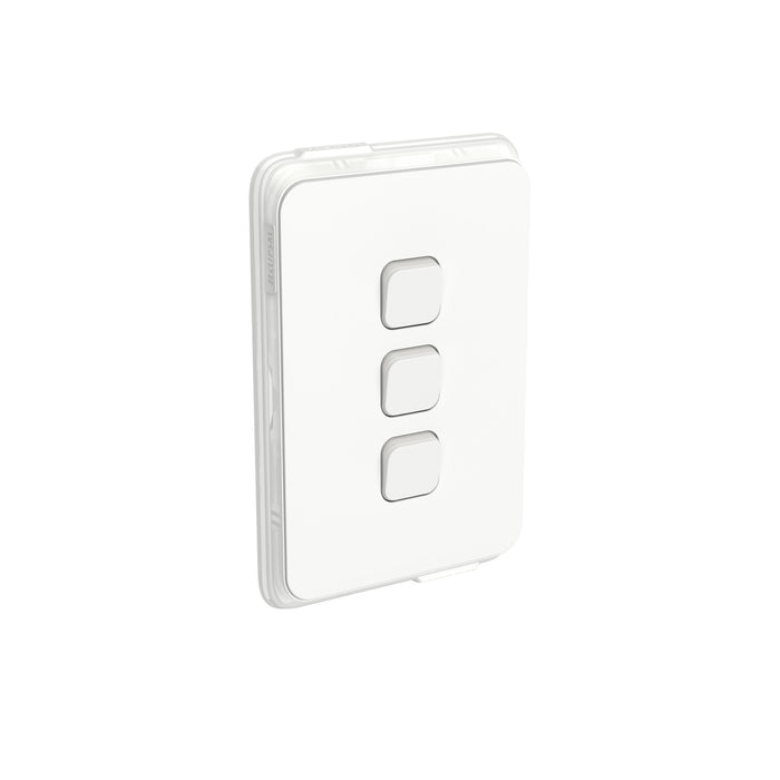 Clipsal Iconic 3 Gang Switch 10a Vertical IP44, Vivid White