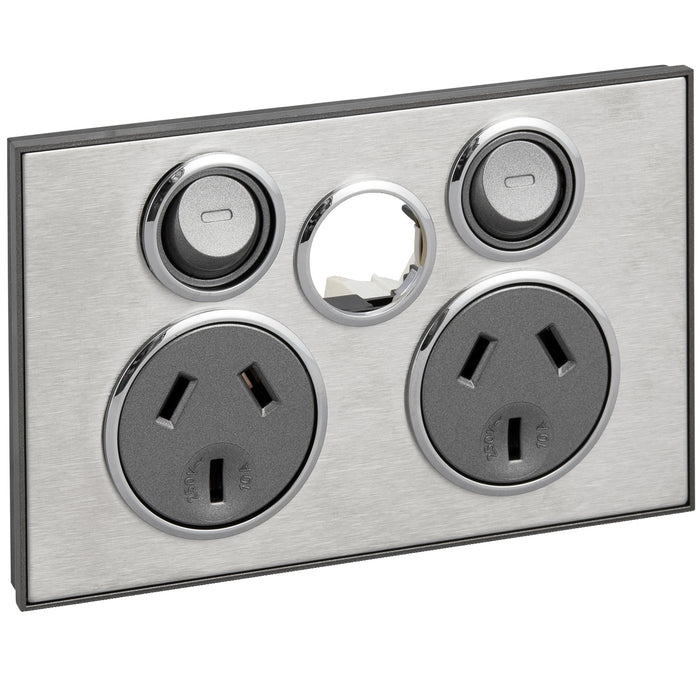 Clipsal Saturn Series Double Power Point Outlet 10a Less Extra Switch, Horizon Silver
