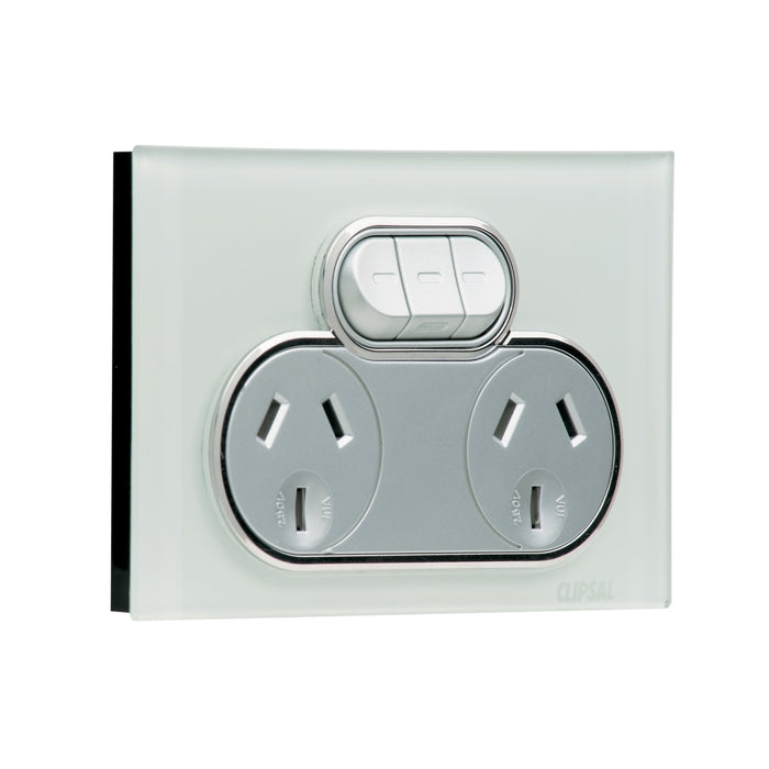 Clipsal Saturn Series Power Point Twin Extra Switch, Ocean Mist
